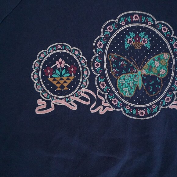Vintage Fruit Loom Navy Butterfly Graphic Mockneck 90's Sweatshirt XL - Picture 8 of 10